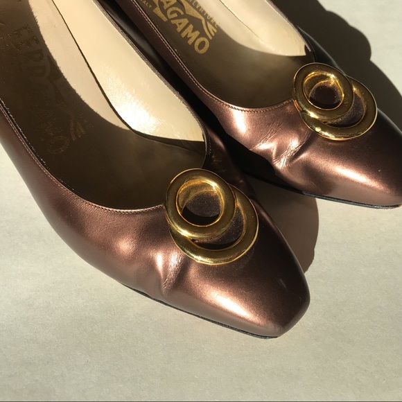 Ferragamo Bronze Vintage Heels - Picture 6 of 11